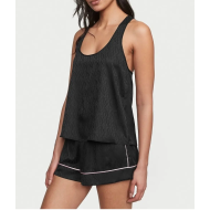 Піжама Victoria Secret Satin Short Pajama Set Black Logo