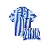 Сатинова піжама Victoria's Secret Satin Short Pajama Set Blue Stripe