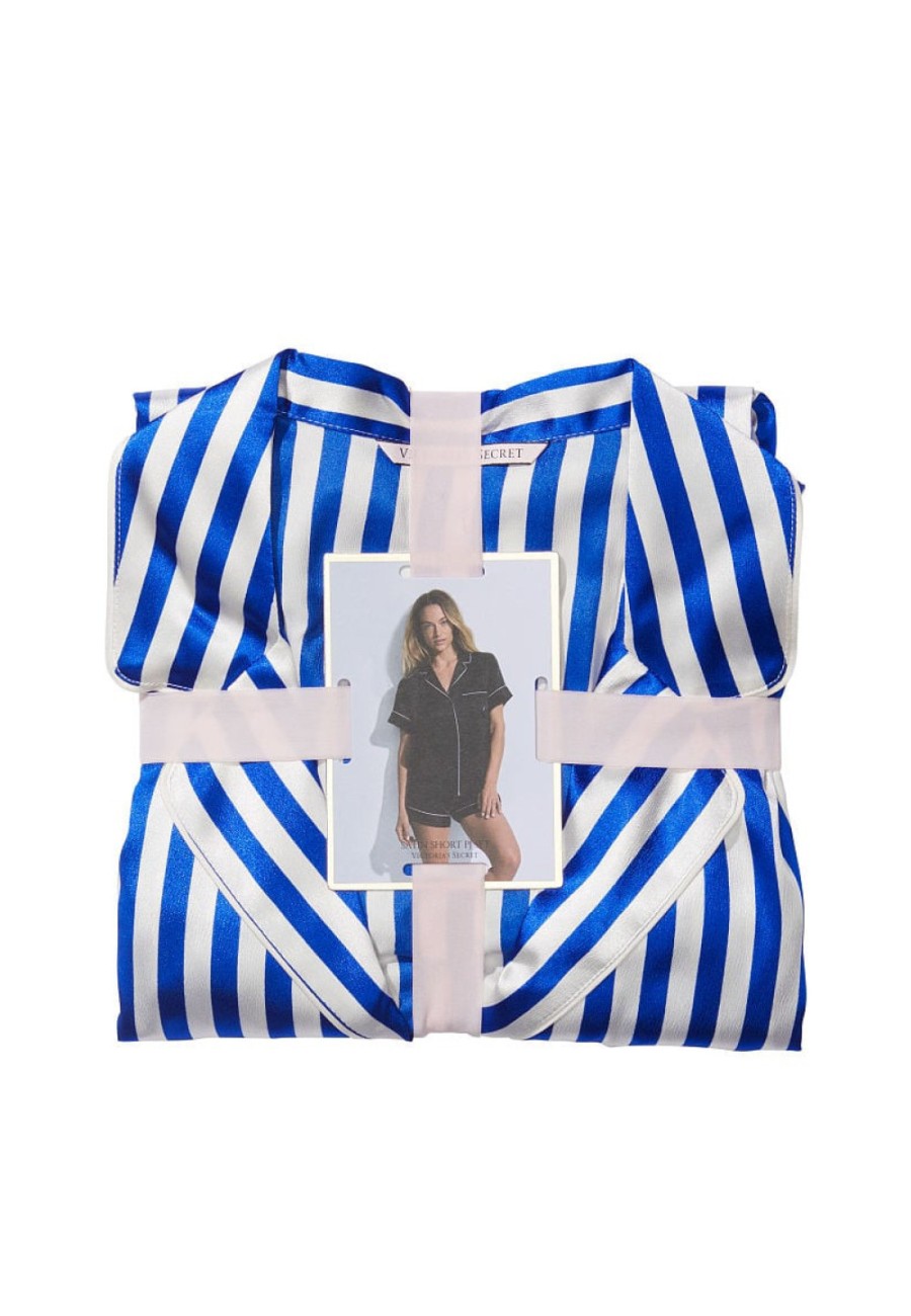 Сатиновая пижама Victoria's Secret Satin Short Pajama Set Blue Stripe