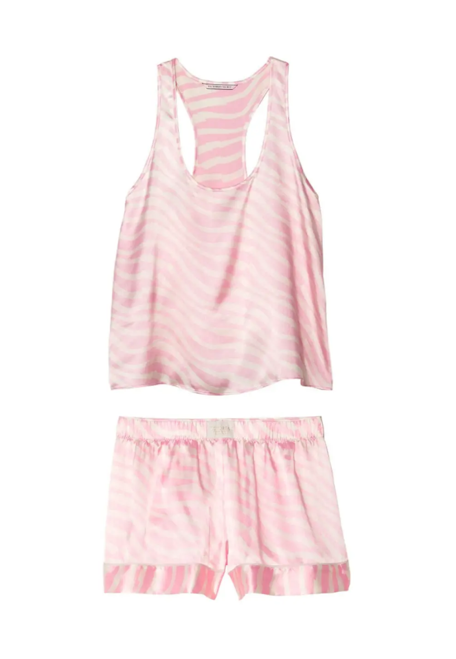 Піжама Victoria's Secret Satin Short Pajama Set White Pink Stripe