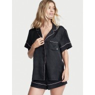 Сатинова піжама Victoria Secret Satin Short Pajama Set Black Logo Stripe