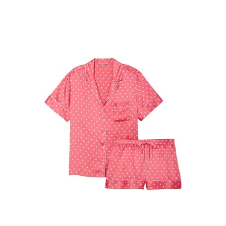 Сатиновая пижама Victoria's Secret Satin Short Pajama Set Pink Polka Dot 