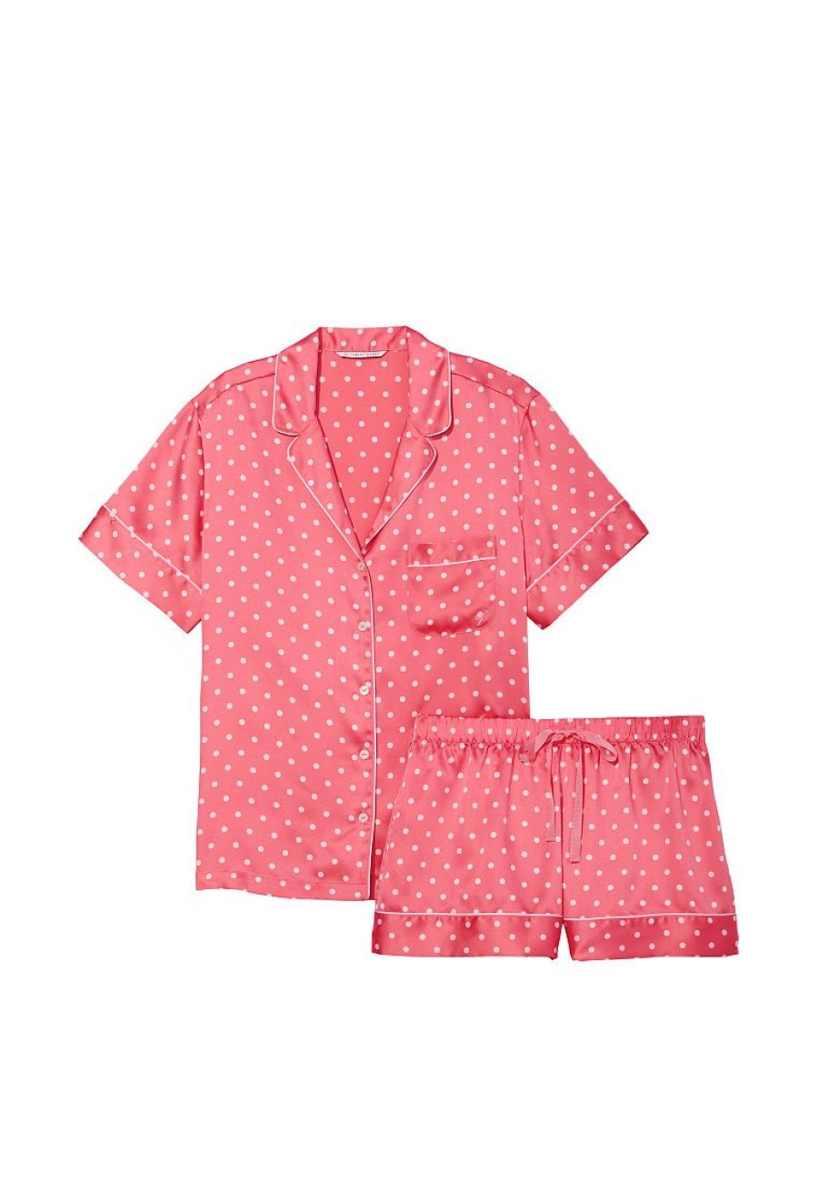 Сатинова піжама Victoria's Secret Satin Short Pajama Set Pink Polka Dot