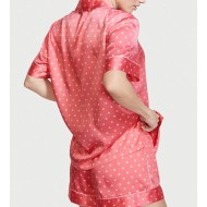 Сатинова піжама Victoria's Secret Satin Short Pajama Set Pink Polka Dot