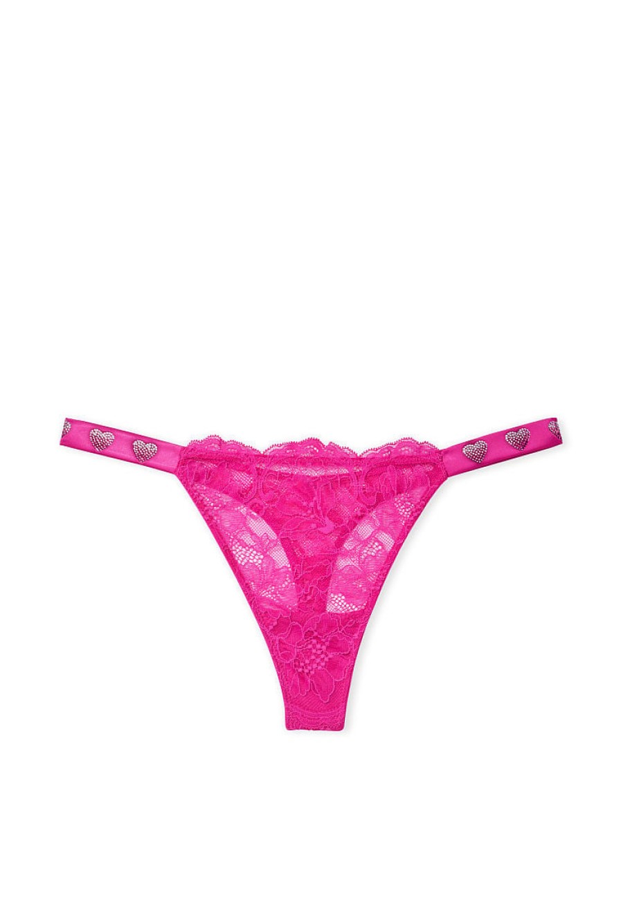 Трусики Victoria's Secret Shine Strap Lace Thong Panty Fuschia