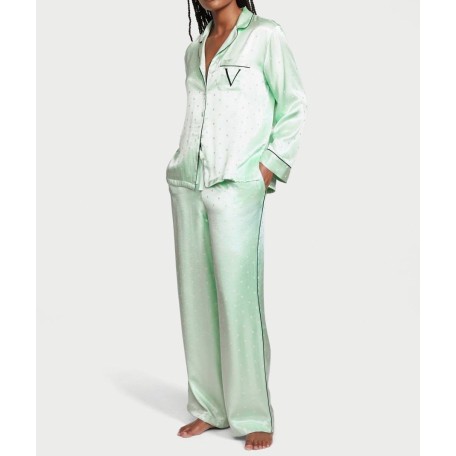 Сатинова піжама Victoria's Secret Satin Long Pajama Set Light Green