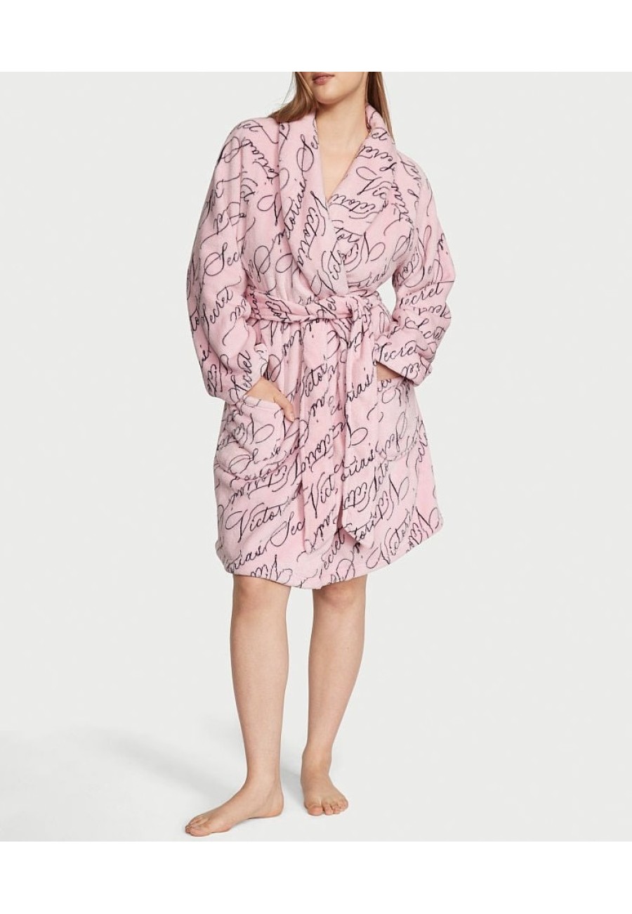 Халат Victoria's Secret Short Cozy Robe Pink Print VS