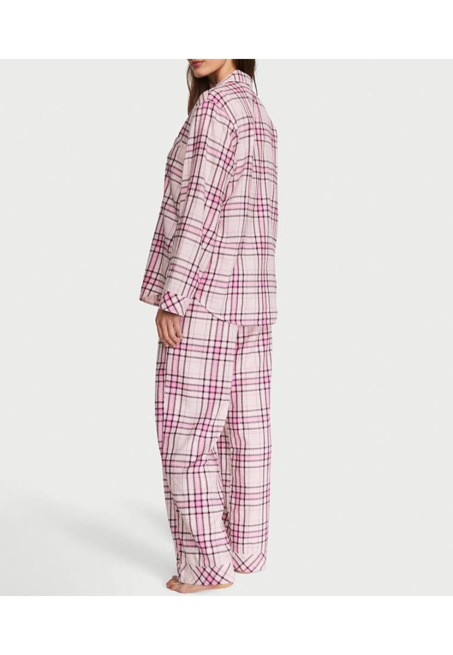 Фланелева піжама Вікторія Сикрет Flannel Long Pajama Set Pink Plaid