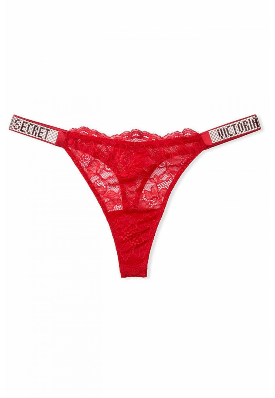 Трусики Victoria's Secret Shine Strap Lace Thong Panty Lipstick Red