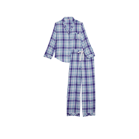 Фланелевая пижама Виктория Сикрет Flannel Long Pajama Set Blue Plaid