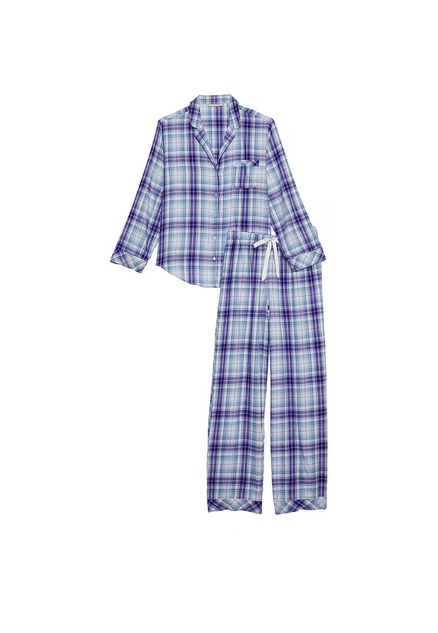 Фланелевая пижама Виктория Сикрет Flannel Long Pajama Set Blue Plaid