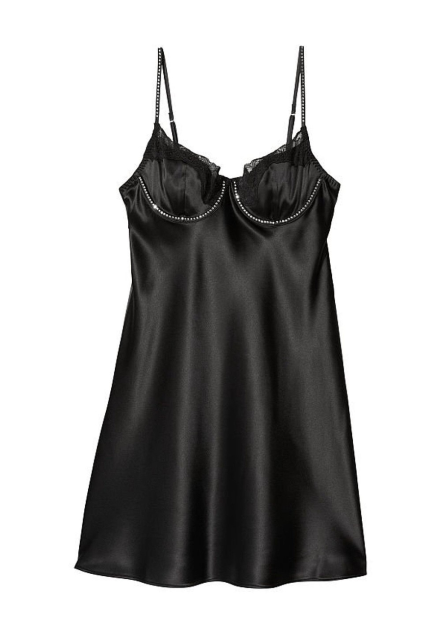 Пеньюар Satin Lace Embellished Cupped Mini Slip Black