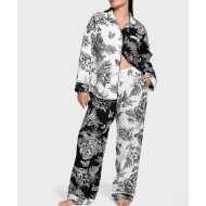 Пижама Cotton Long Pajama Set Black & White Tropical Toile