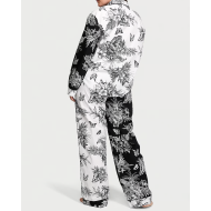 Пижама Cotton Long Pajama Set Black & White Tropical Toile