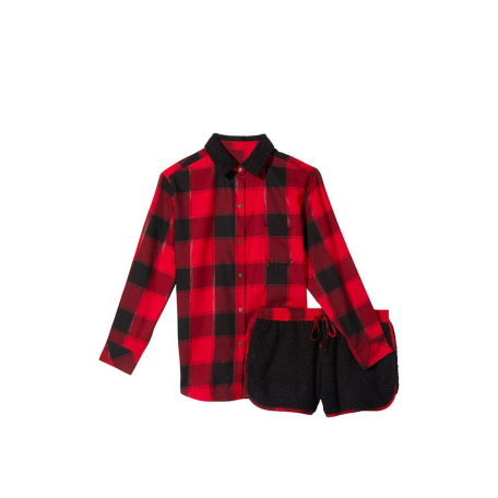 Пижама Flannel Short Cozy Fleece Long-Sleeve PaJama Set Red Plaid