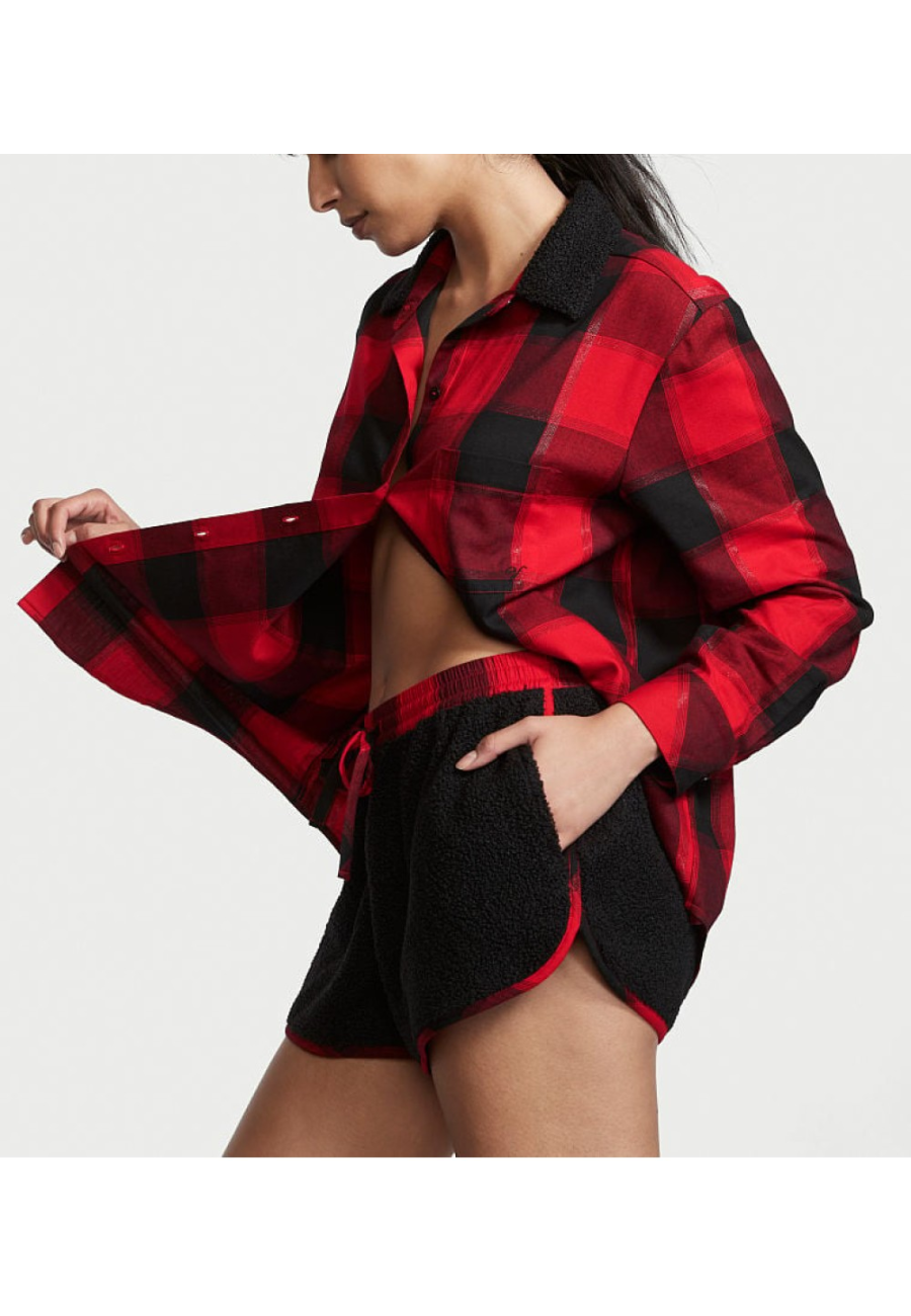 Піжама Flannel Short Cozy Fleece Long-Sleeve PaJama Set Red Plaid