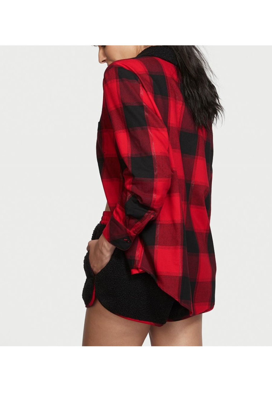 Піжама Flannel Short Cozy Fleece Long-Sleeve PaJama Set Red Plaid