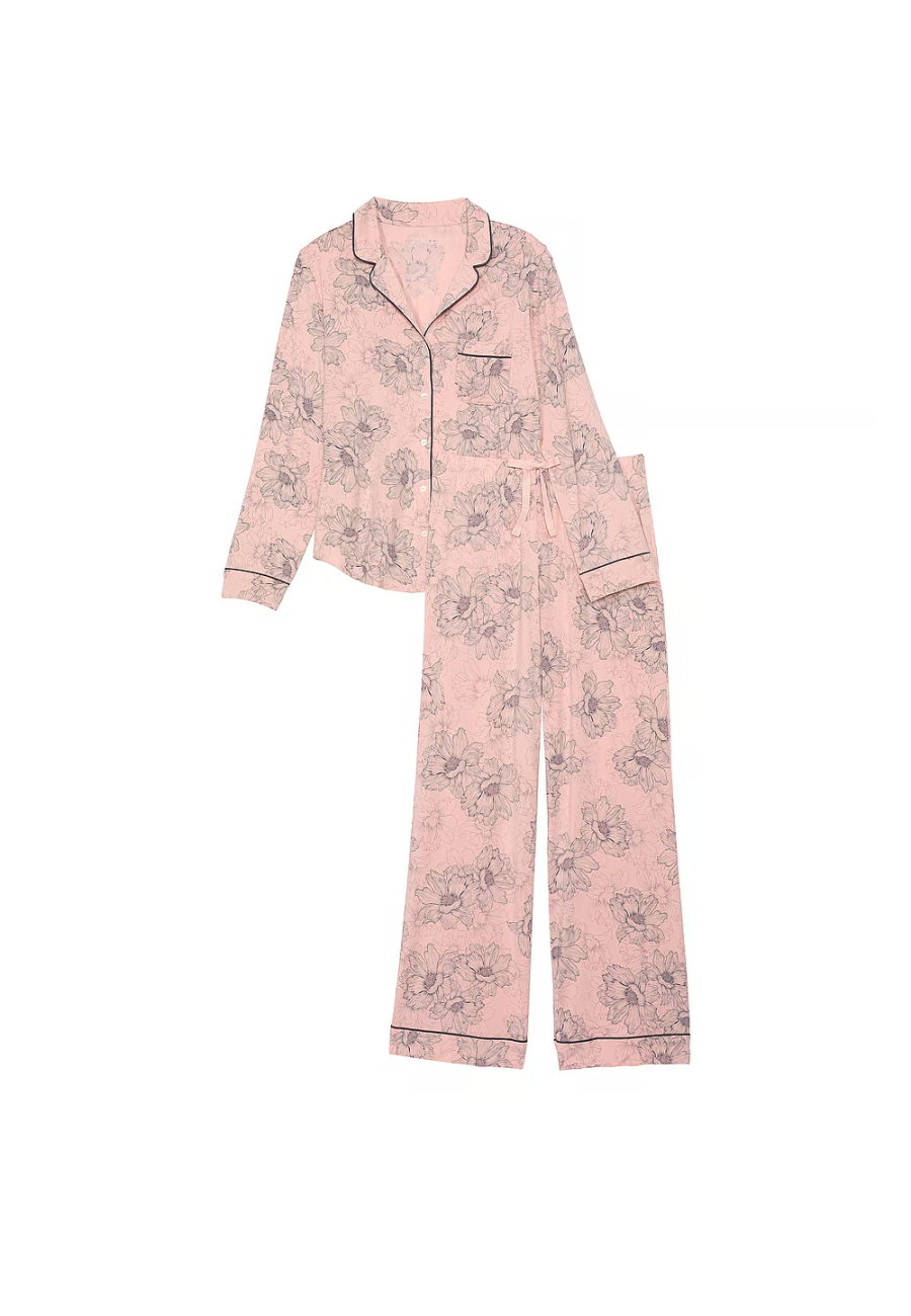 Пижама Modal Long Pajama Set Pink Outline Floral