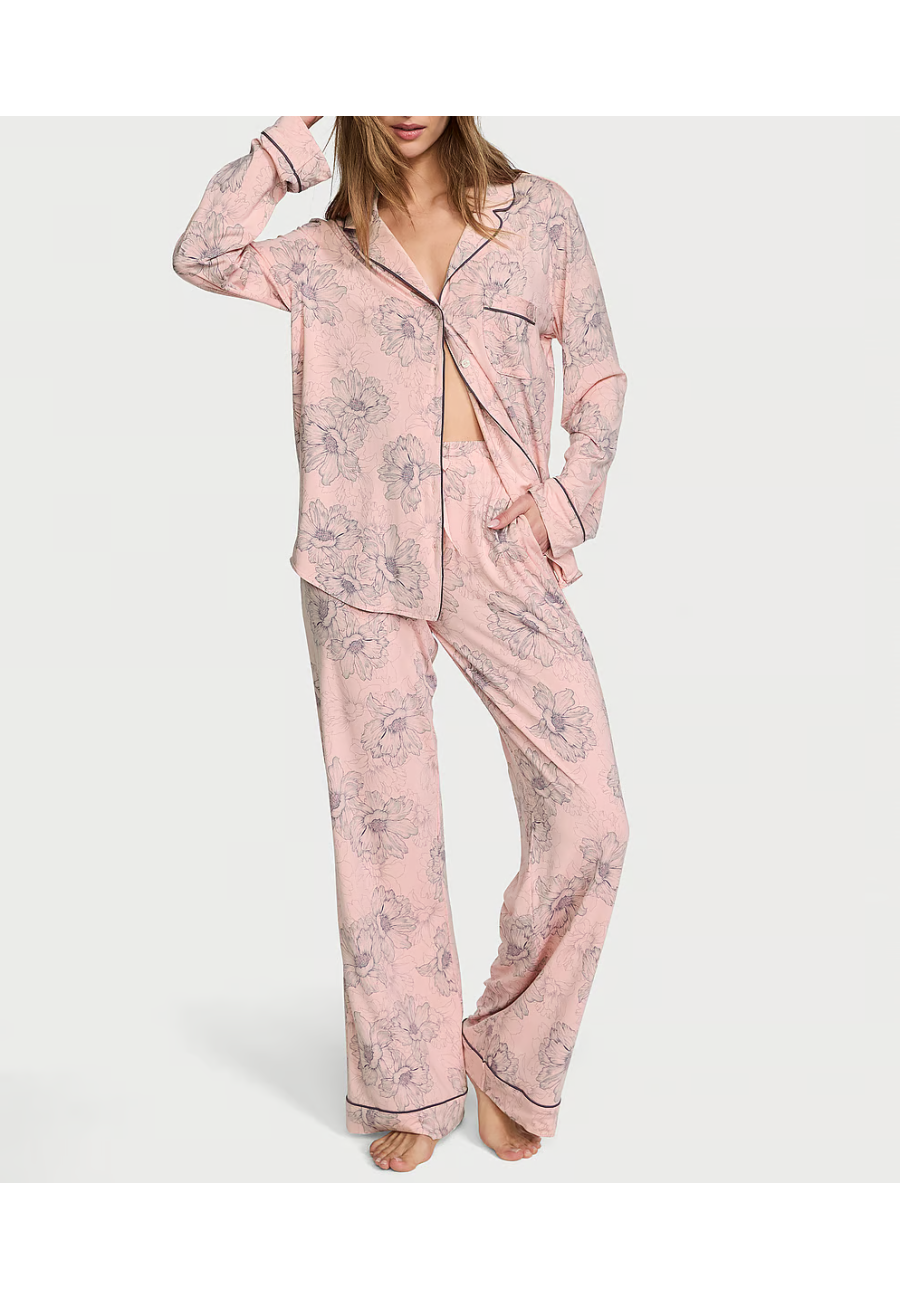 Піжама Modal Long Pajama Set Pink Outline Floral