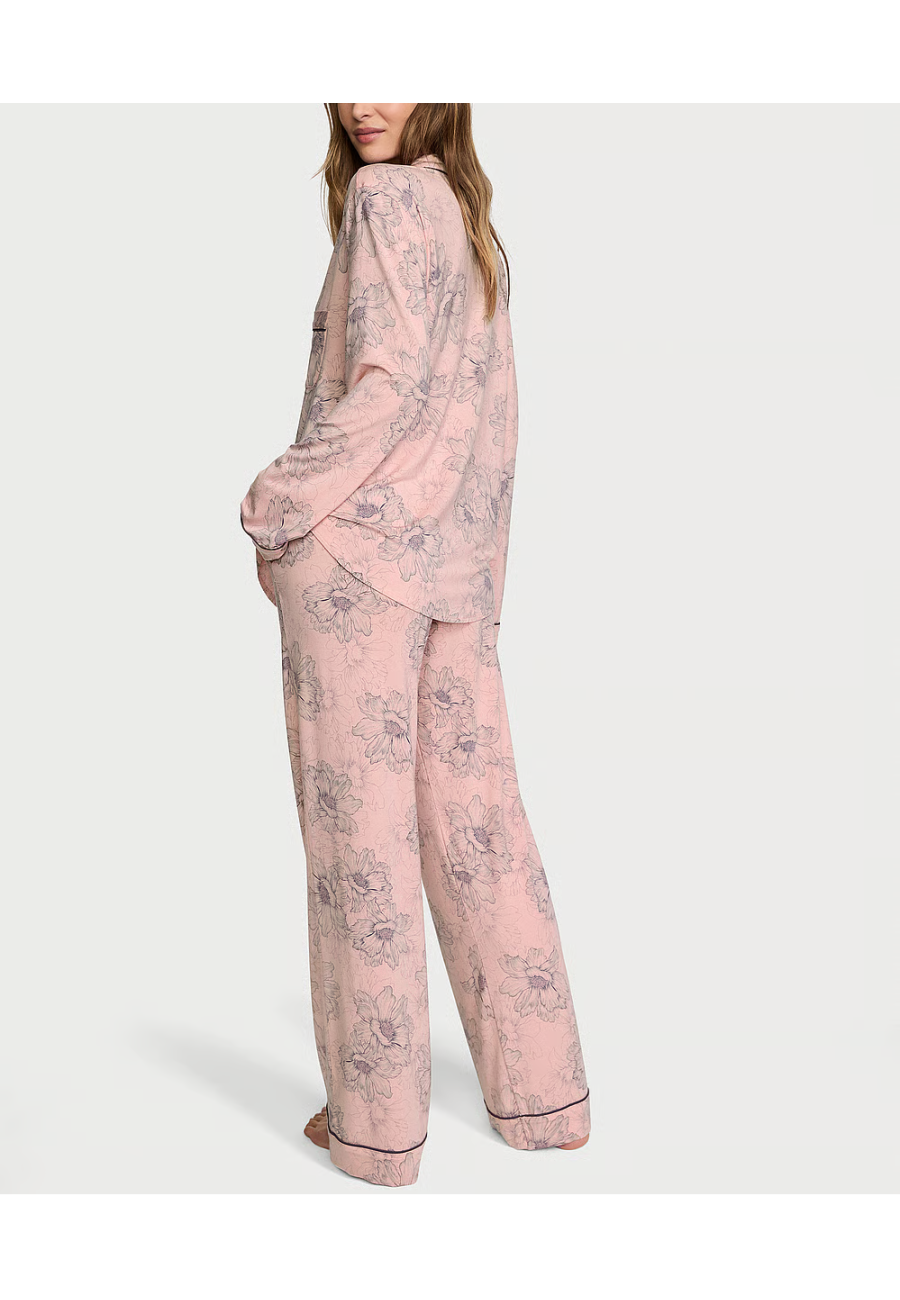 Пижама Modal Long Pajama Set Pink Outline Floral