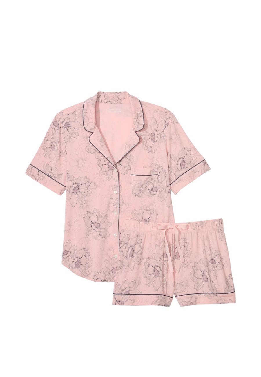 Пижама Modal Short Pajama Set Pink Outline Floral