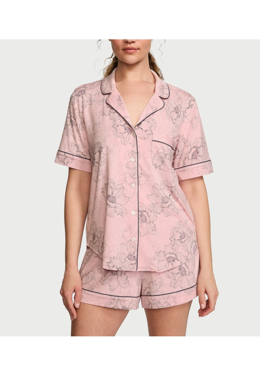 Пижама Modal Short Pajama Set Pink Outline Floral