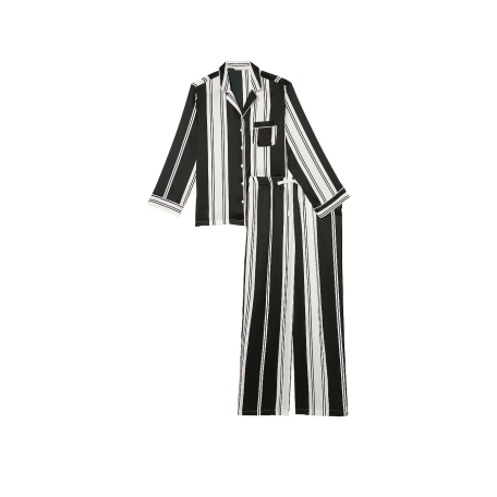 Пижама Satin Long Pajama Set Coconut White & Black Stripes