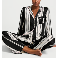 Пижама Satin Long Pajama Set Coconut White & Black Stripes