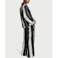 Пижама Satin Long Pajama Set Coconut White & Black Stripes