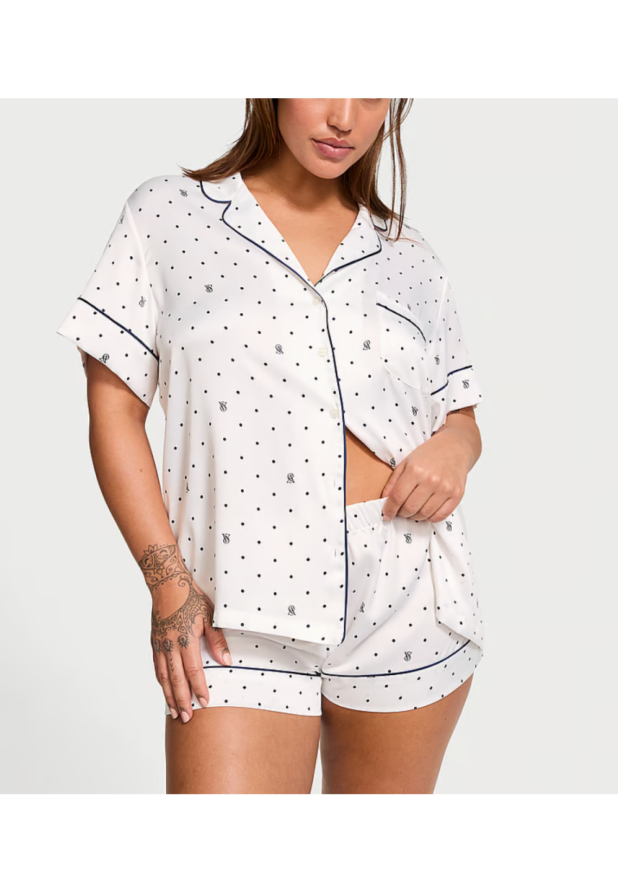 Пижама Satin Short Pajama Set Coconut White Dots