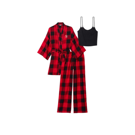 Пижама Flannel 3-Piece Long Pajama Set Black Plaid