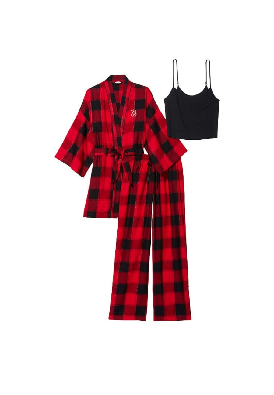 Піжама Flannel 3-Piece Long Pajama Set Black Plaid