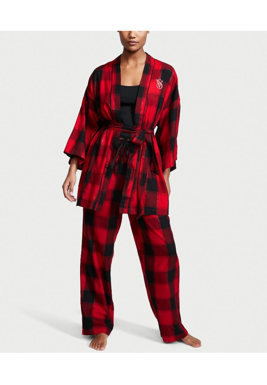 Піжама Flannel 3-Piece Long Pajama Set Black Plaid