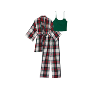 Піжама Flannel 3-Piece Set White Green Plaid