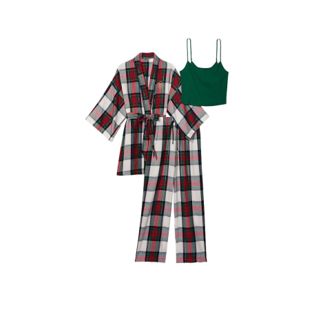 Пижама Flannel 3-Piece Set White Green Plaid