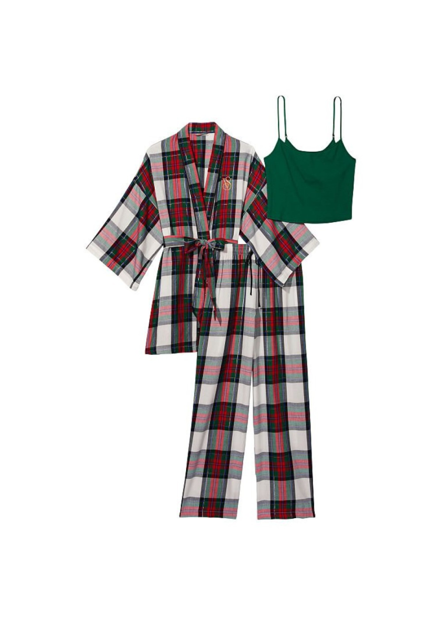 Піжама Flannel 3-Piece Set White Green Plaid