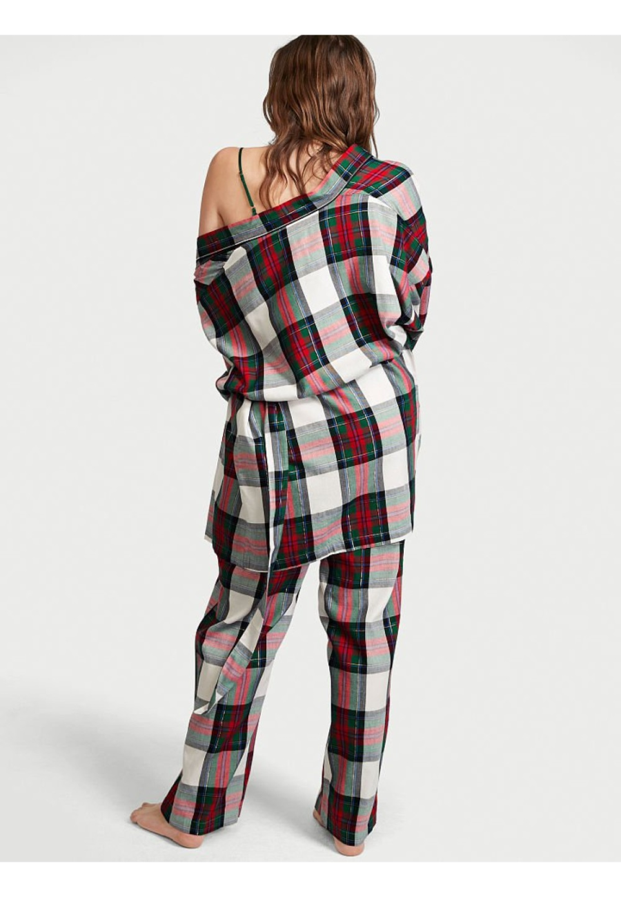 Піжама Flannel 3-Piece Set White Green Plaid