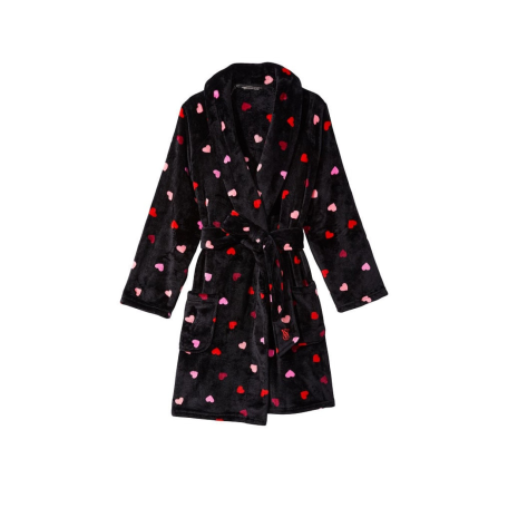 Халат Victoria’s Secret Short Cozy Robe Black Multi Heart