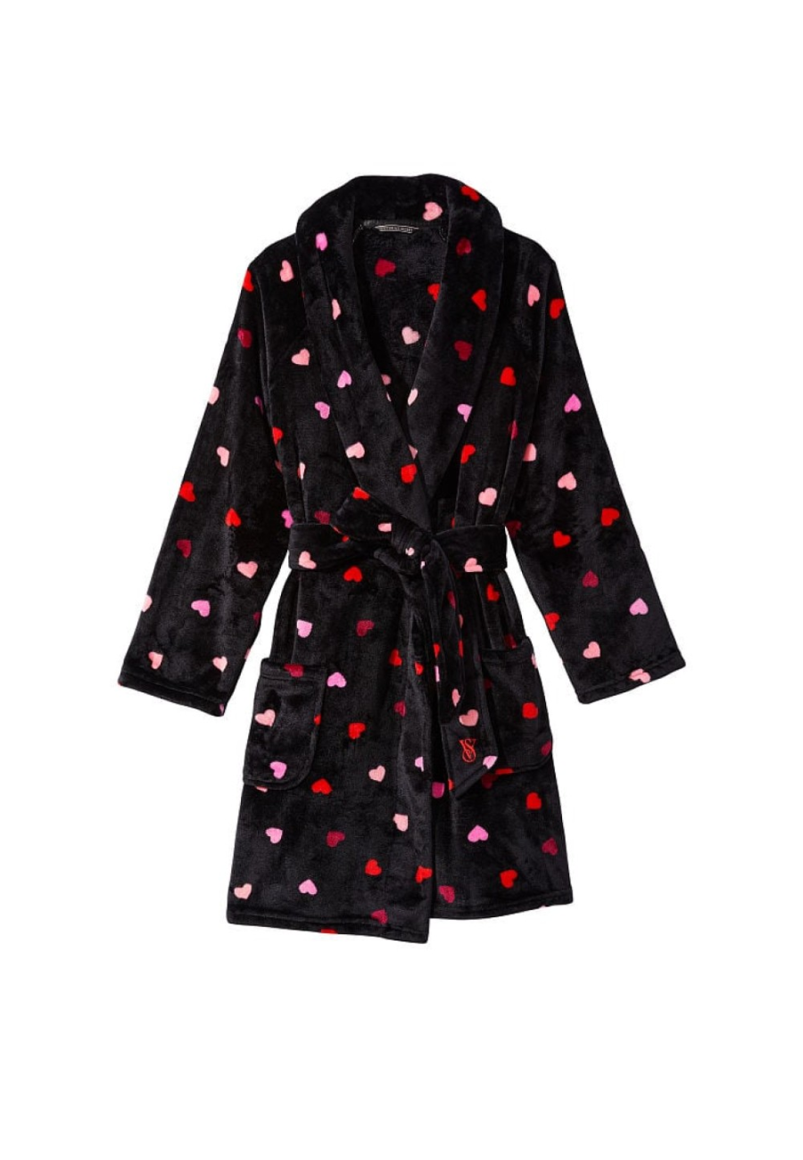 Халат Victoria’s Secret Short Cozy Robe Black Multi Heart