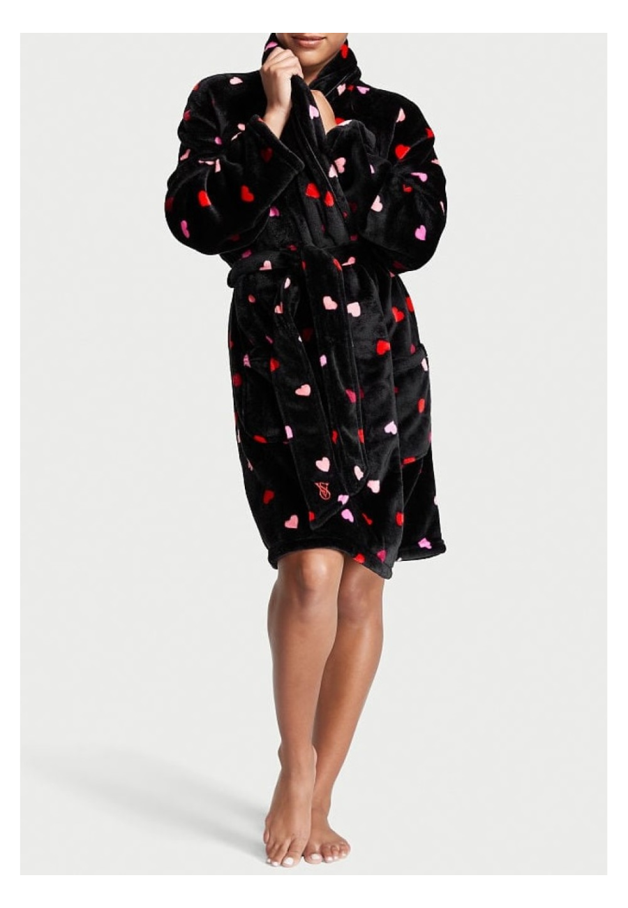 Халат Victoria’s Secret Short Cozy Robe Black Multi Heart