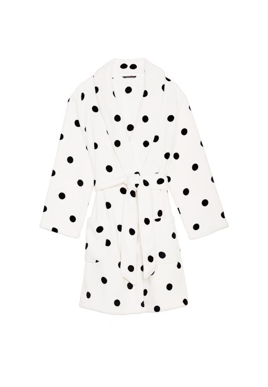 Халат Victoria’s Secret Short Cozy Robe White & Black dot