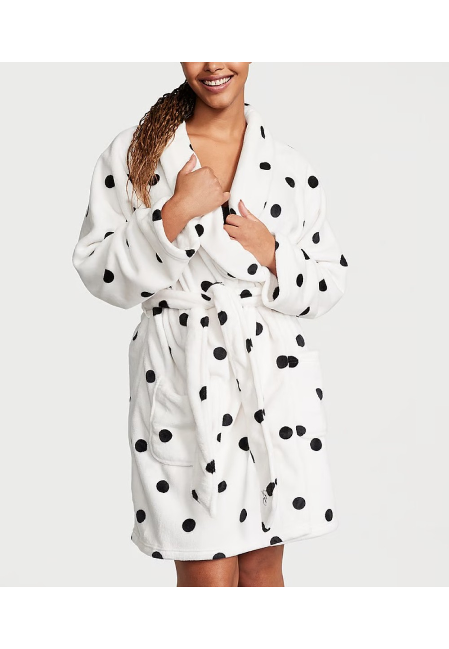 Халат Victoria’s Secret Short Cozy Robe White & Black dot