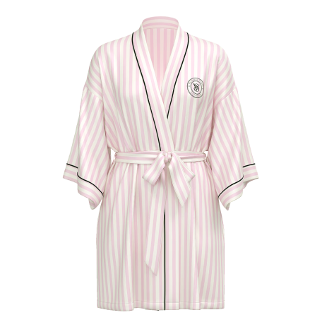 Халат Satin Short Piped Robe Pink Iconic Strape