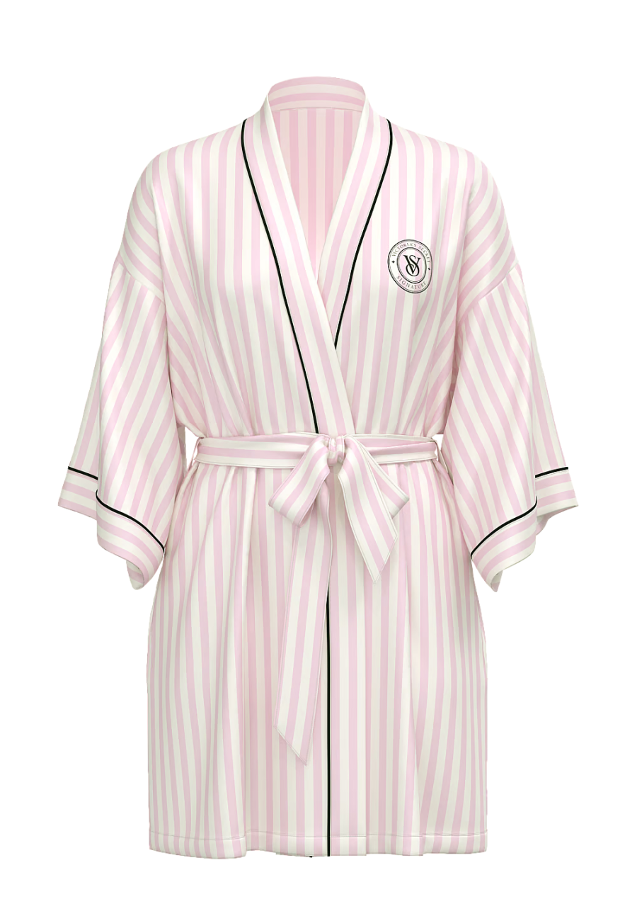 Халат Satin Short Piped Robe Pink Iconic Strape