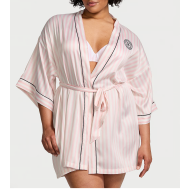 Халат Satin Short Piped Robe Pink Iconic Strape