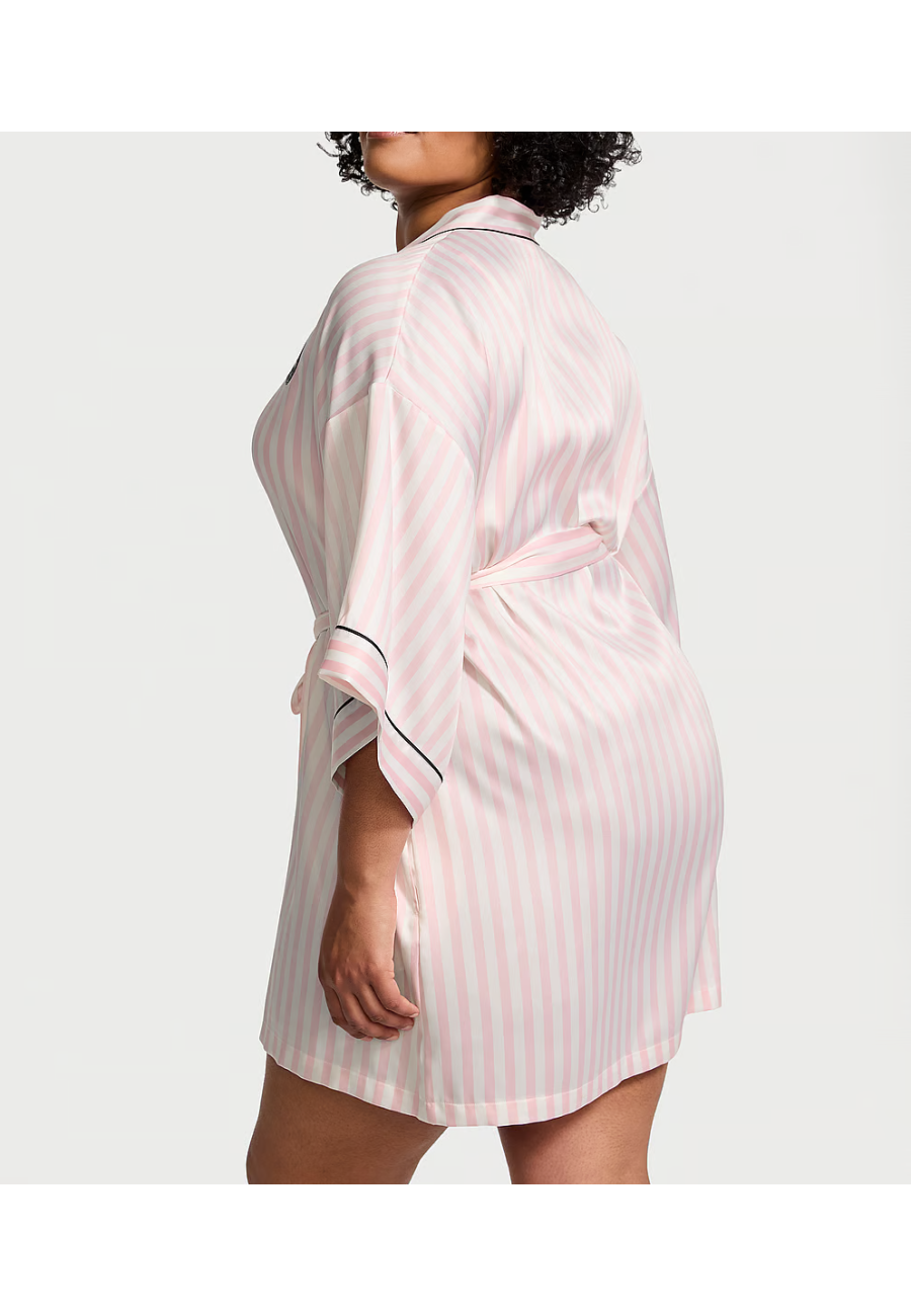 Халат Satin Short Piped Robe Pink Iconic Strape