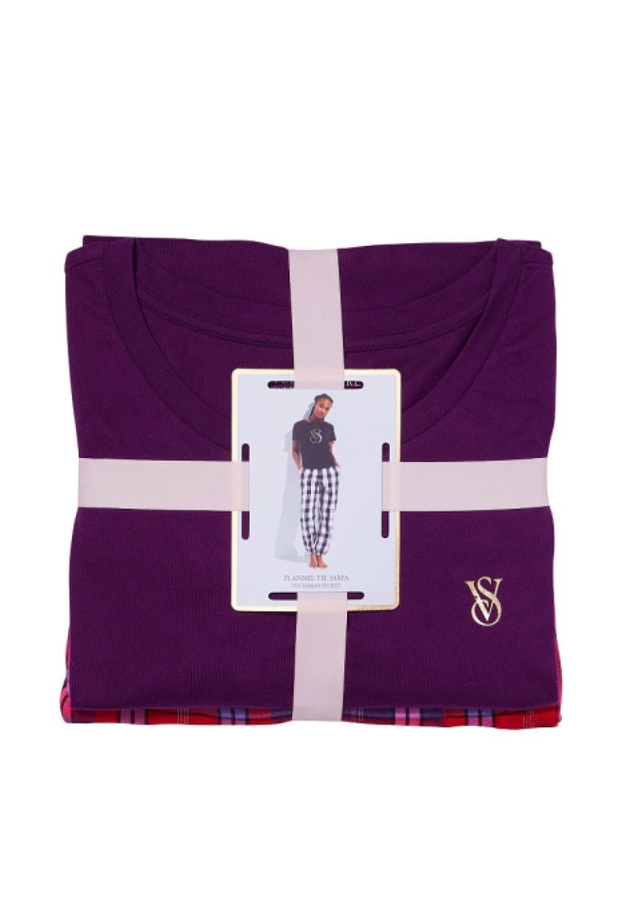Бавовняна піжама Victoria's Secret Set Cotton Purple Plaid