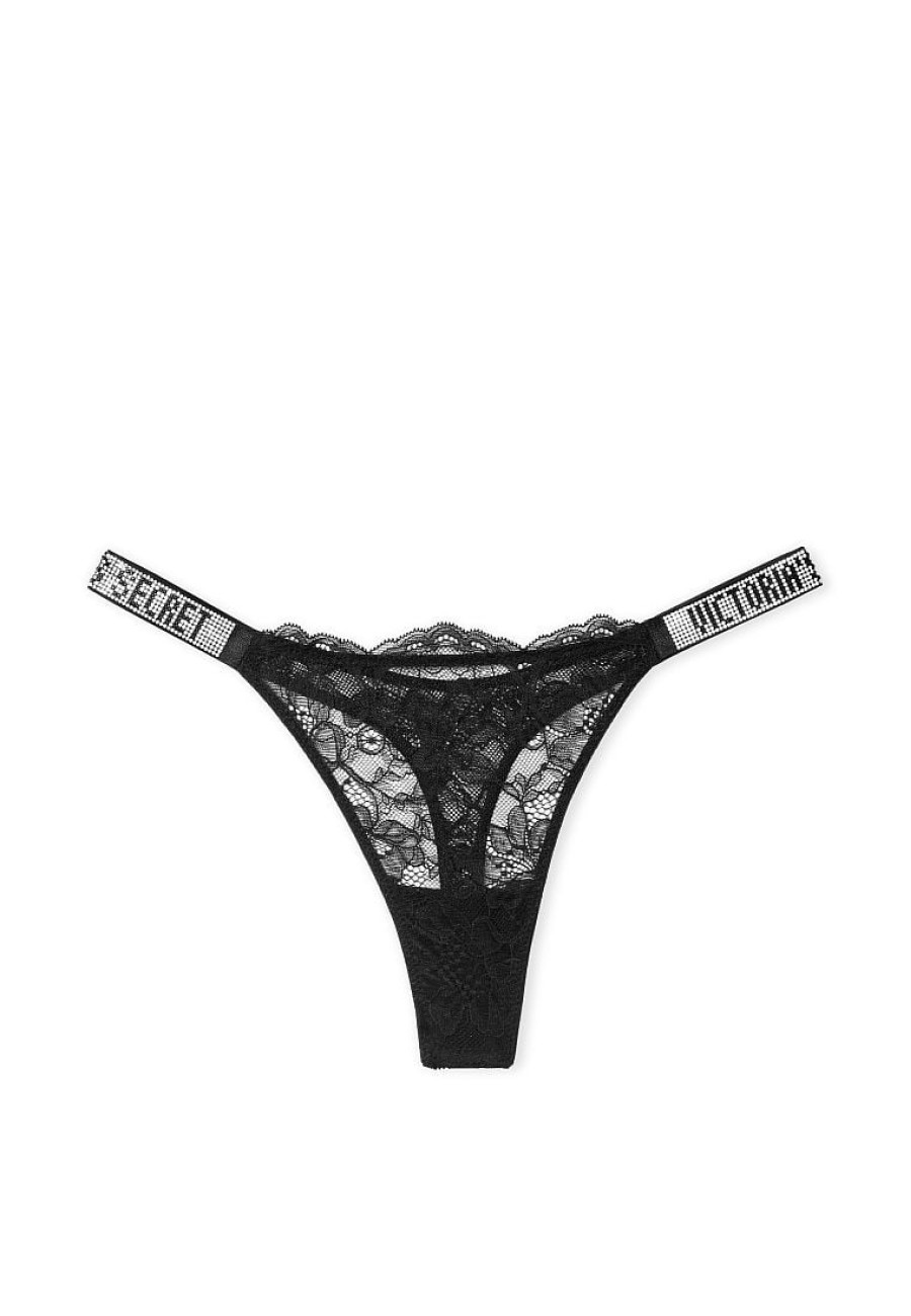 Трусики Victoria's Secret Shine Strap Lace Thong Panty Black