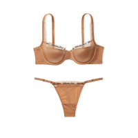 Комплект белья Logo Embroidery Lightly Lined Balconette Bra Set Toffee