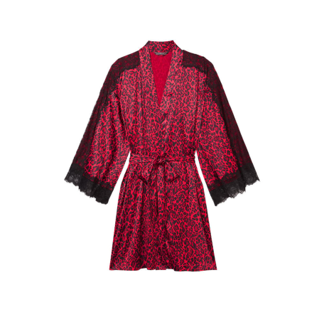 Сатиновый халат Lace Inset Robe Red Leopard